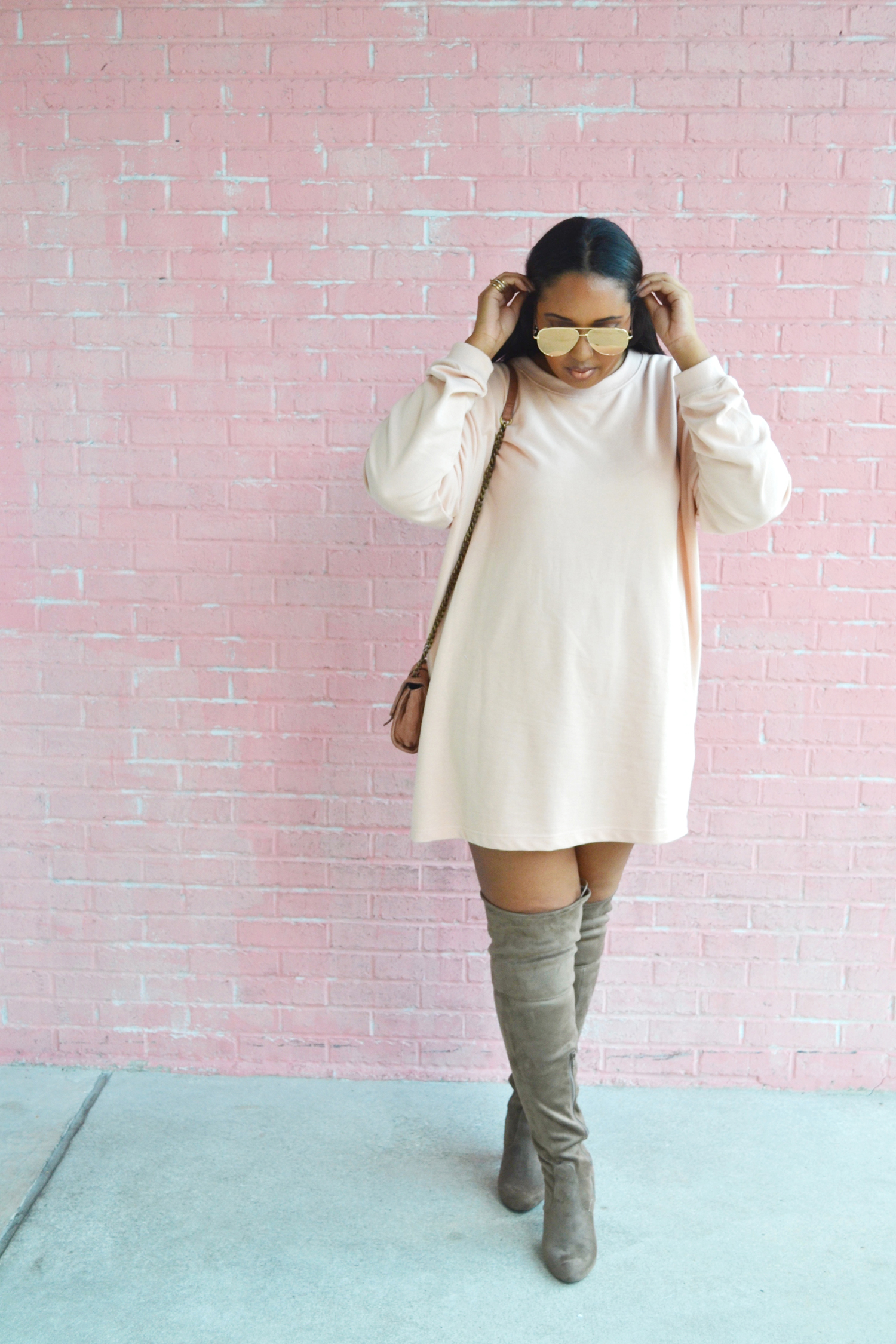 jumper dresses with knee high boots