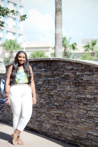 #BlogHer17 conference at the Hilton Bonnet Creek in Orlando, FL | tropical top by Former boutique, ASOS peg pants, Zara backpack and earrings