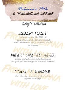 Black Panther Themed Birthday Party - Food Menu