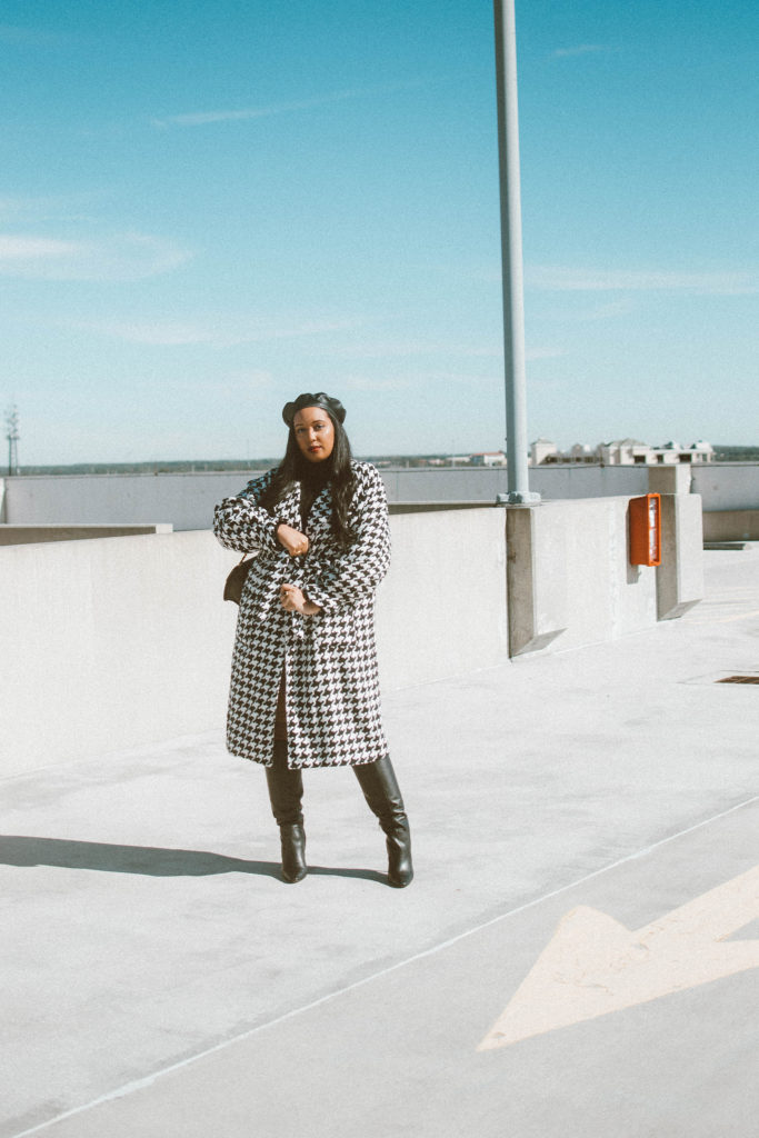 Lorna Luxe x In The Style Gabrielle Houndstooth Oversized Coat and Micro Mini Skirt