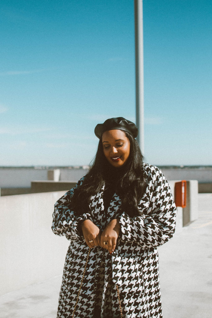 Lorna Luxe x In The Style Gabrielle Houndstooth Oversized Coat and Micro Mini Skirt