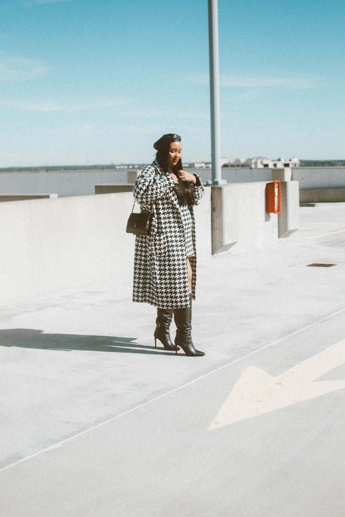 Lorna Luxe x In The Style Gabrielle Houndstooth Oversized Coat and Micro Mini Skirt