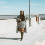Lorna Luxe x In The Style Gabrielle Houndstooth Oversized Coat and Micro Mini Skirt