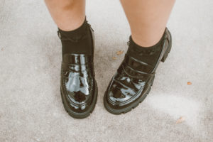 ASOS Design Storm chunky heeled loafers in black patent
