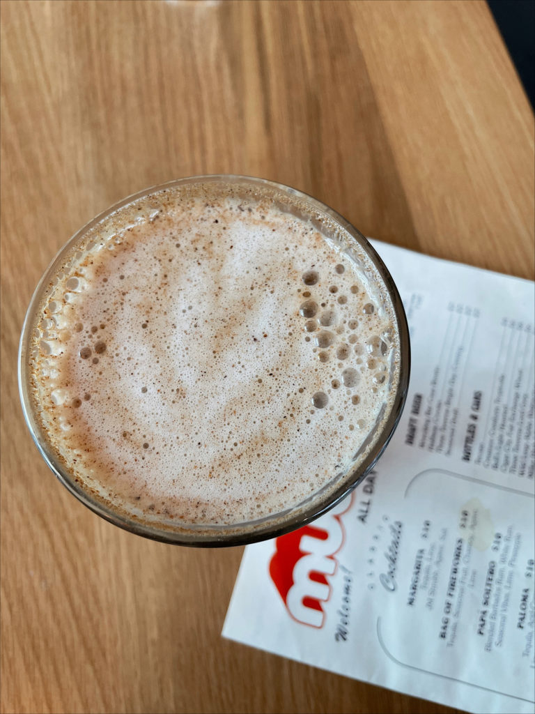 A picture of the golden latte at Muchacho ATL.